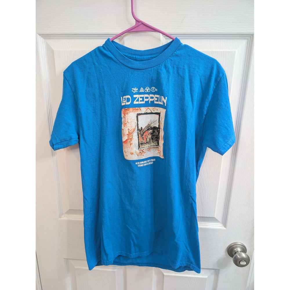 Led Zeppelin IV Album Cover Graphic T-Shirt Blue Band Tee - Size M